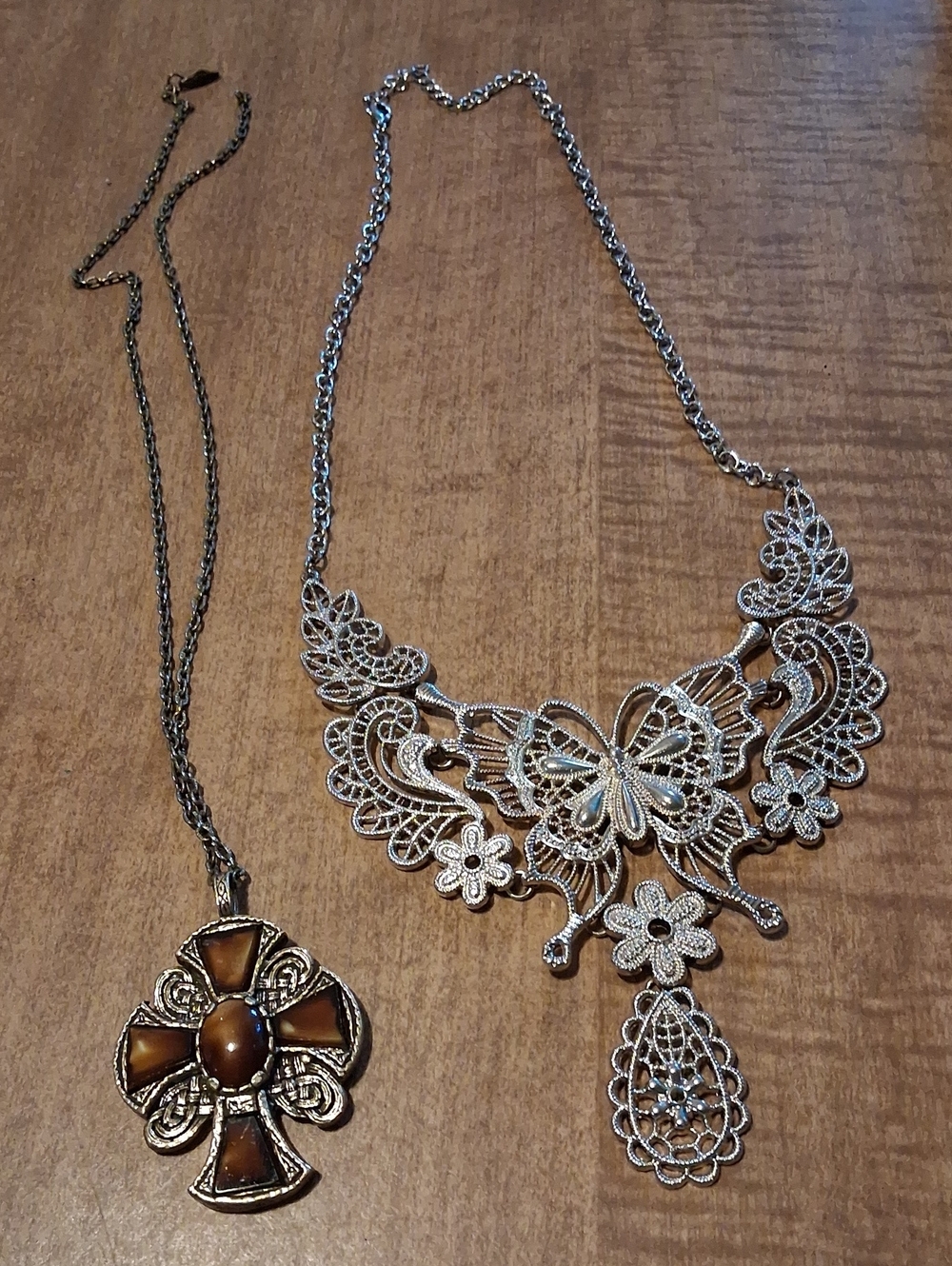 Silver Filigree Butterfly Statement Necklace - Silver